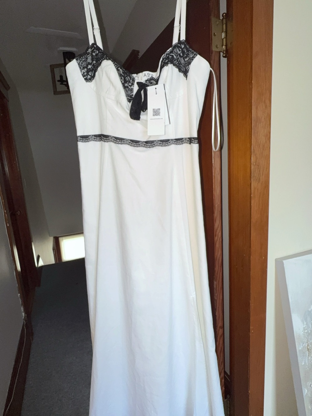 Astr White Slip Dress with Black Lace Trim